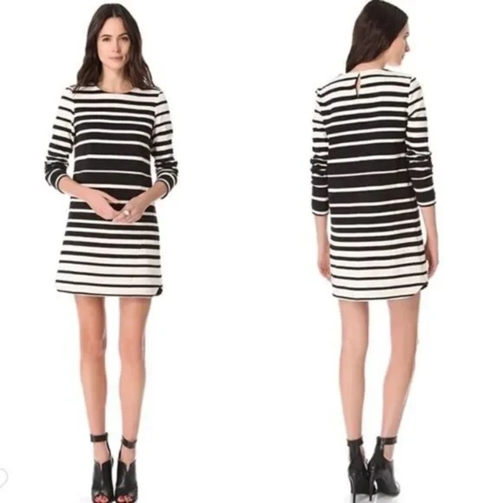 Tibi Black and White Bateau Neck Cuffed Sleeve Dress